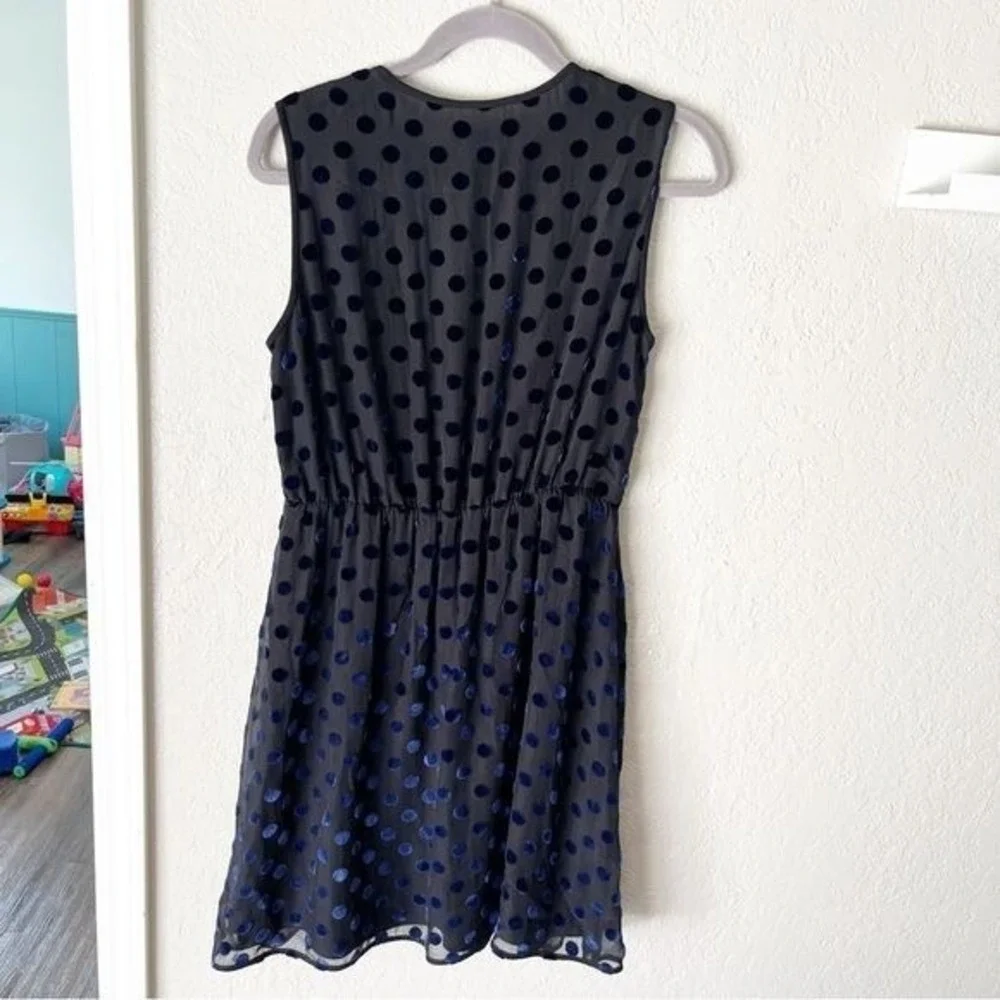 J. Crew Dress Womens 6 Velvet Polka Dot Black Navy Blue Fit Flare Cocktail F9829